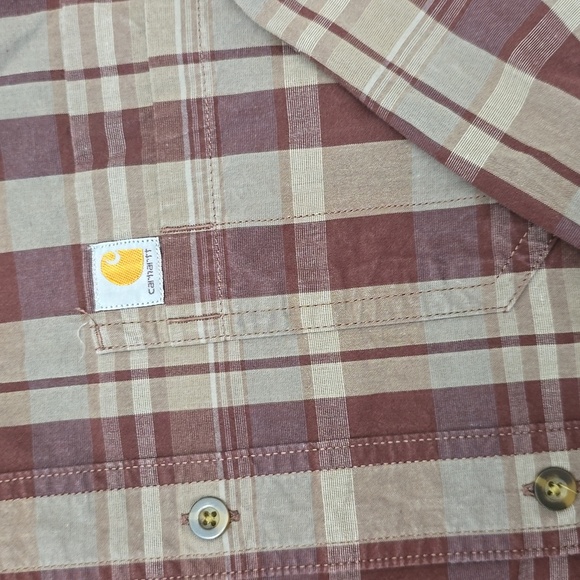 CARHARTT Men's 2XL Plaid LS Shirt Button Down Casual- Brown Maroon - Picture 3 of 6